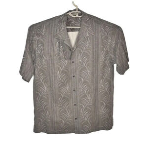 Tommy Bahama Hawaiian Camp Men’s Large 100% Silk 3D Knit Palm Leaves Gray NWOT